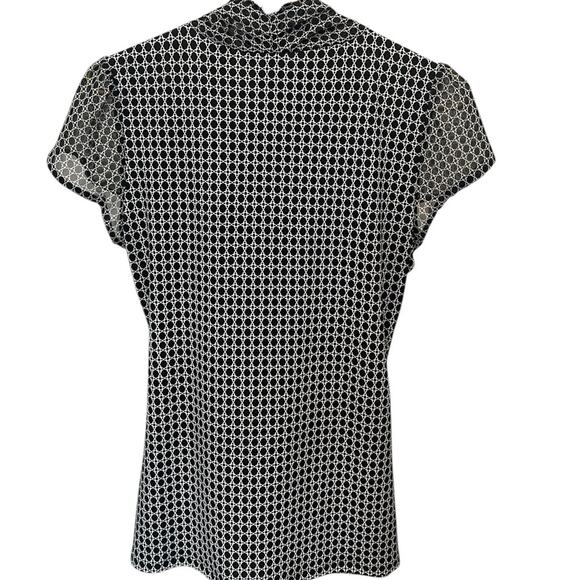 WHBM Black White Blouse Tie Front Cap Sleeve Career Smart Casual Work Size S EUC - Picture 5 of 6